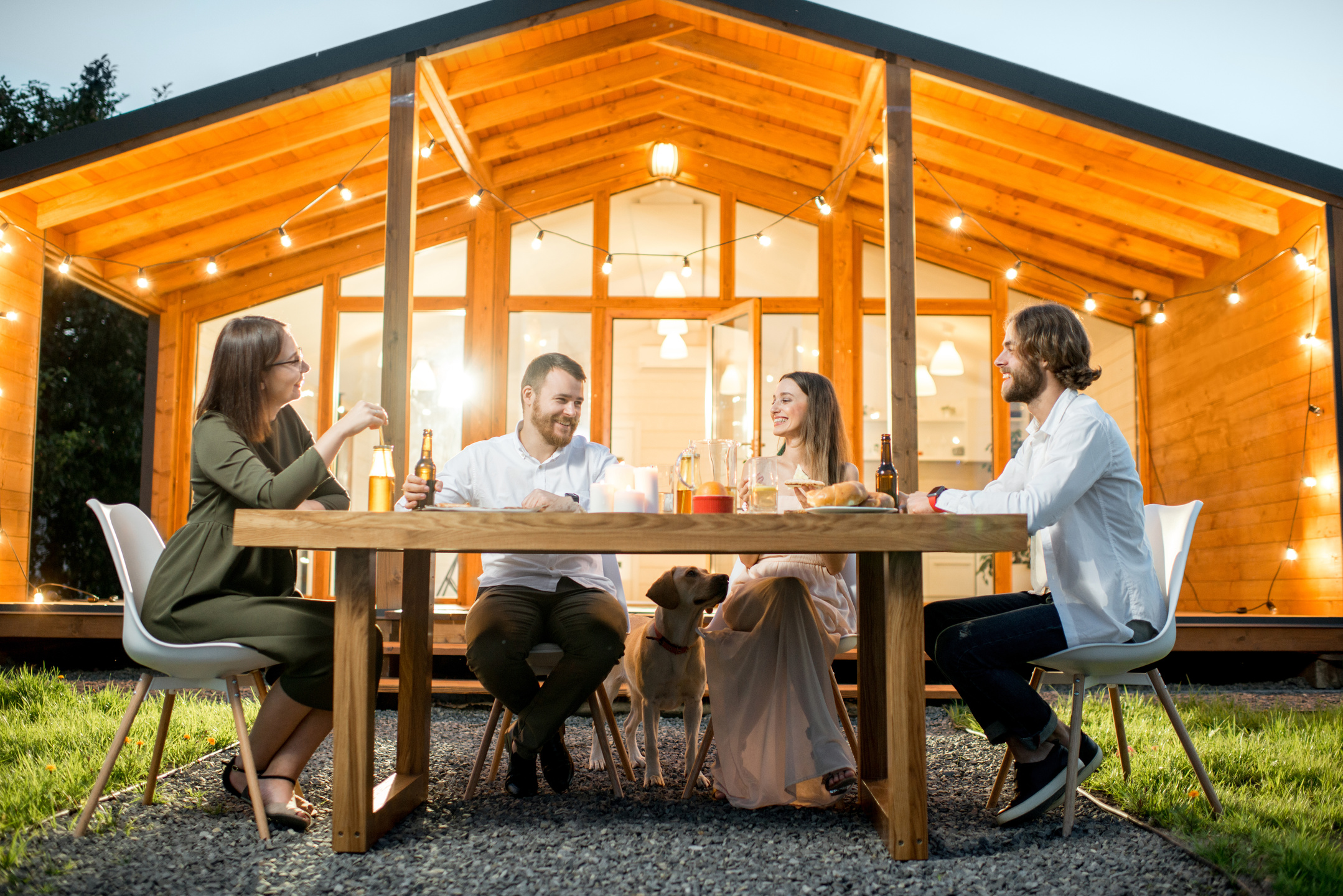 Friends Dining near the House